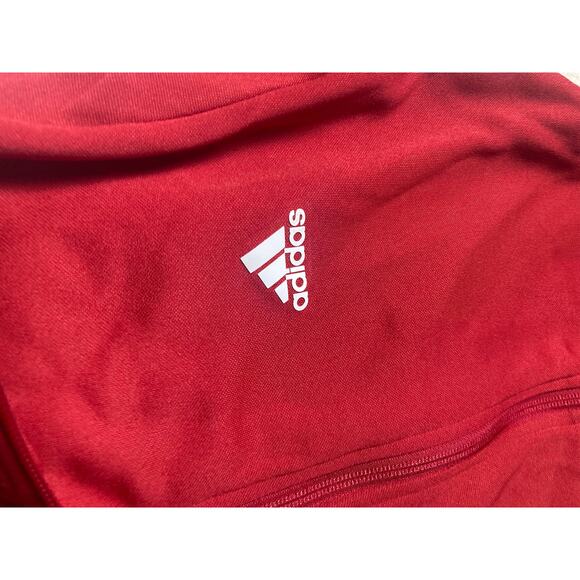 Adidas Womens Med Zip Front Track Coat Jacket Running Red with Stripes Pockets - Picture 3 of 12